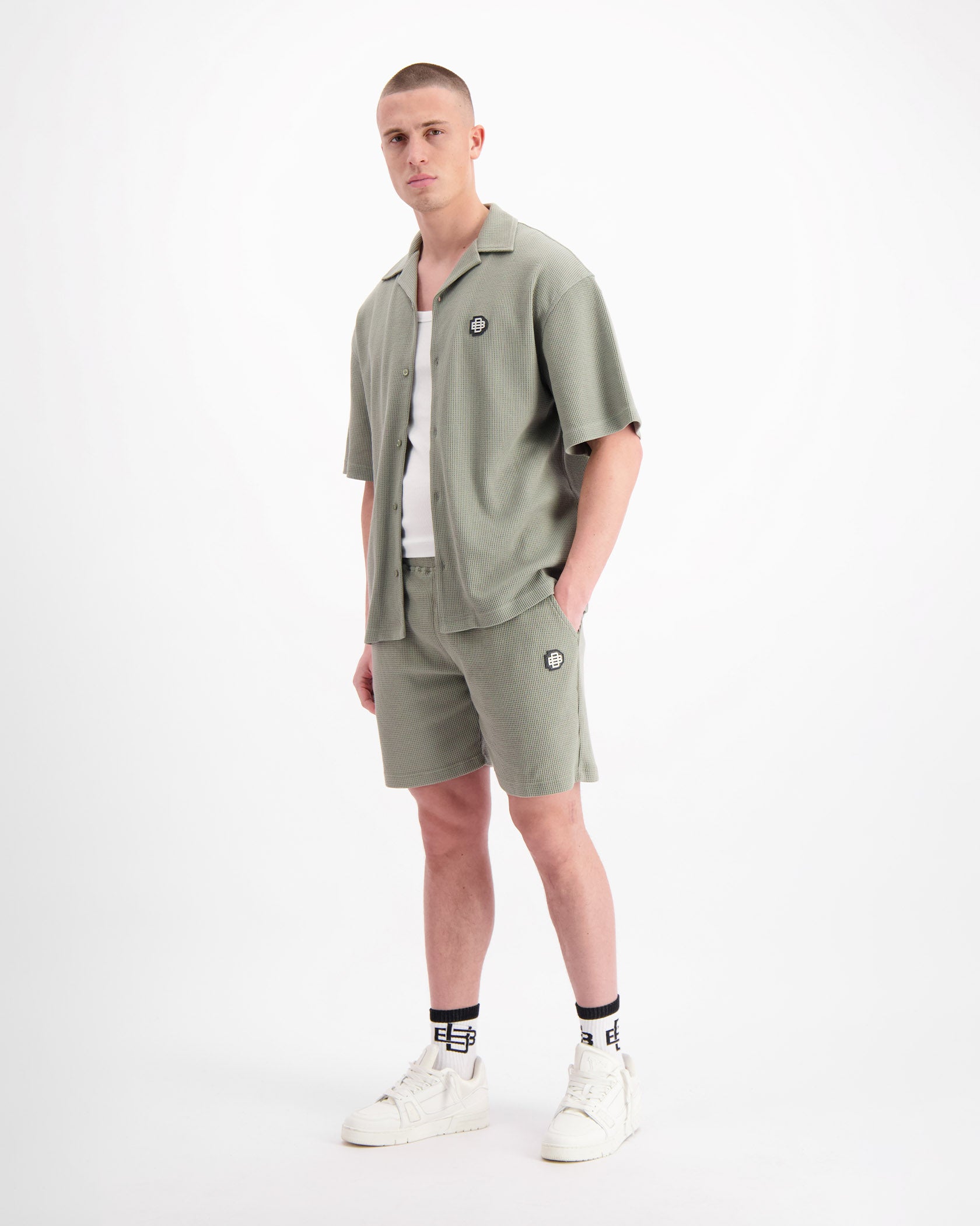 MONOGRAM WAFFLE SHIRT SET | Grün