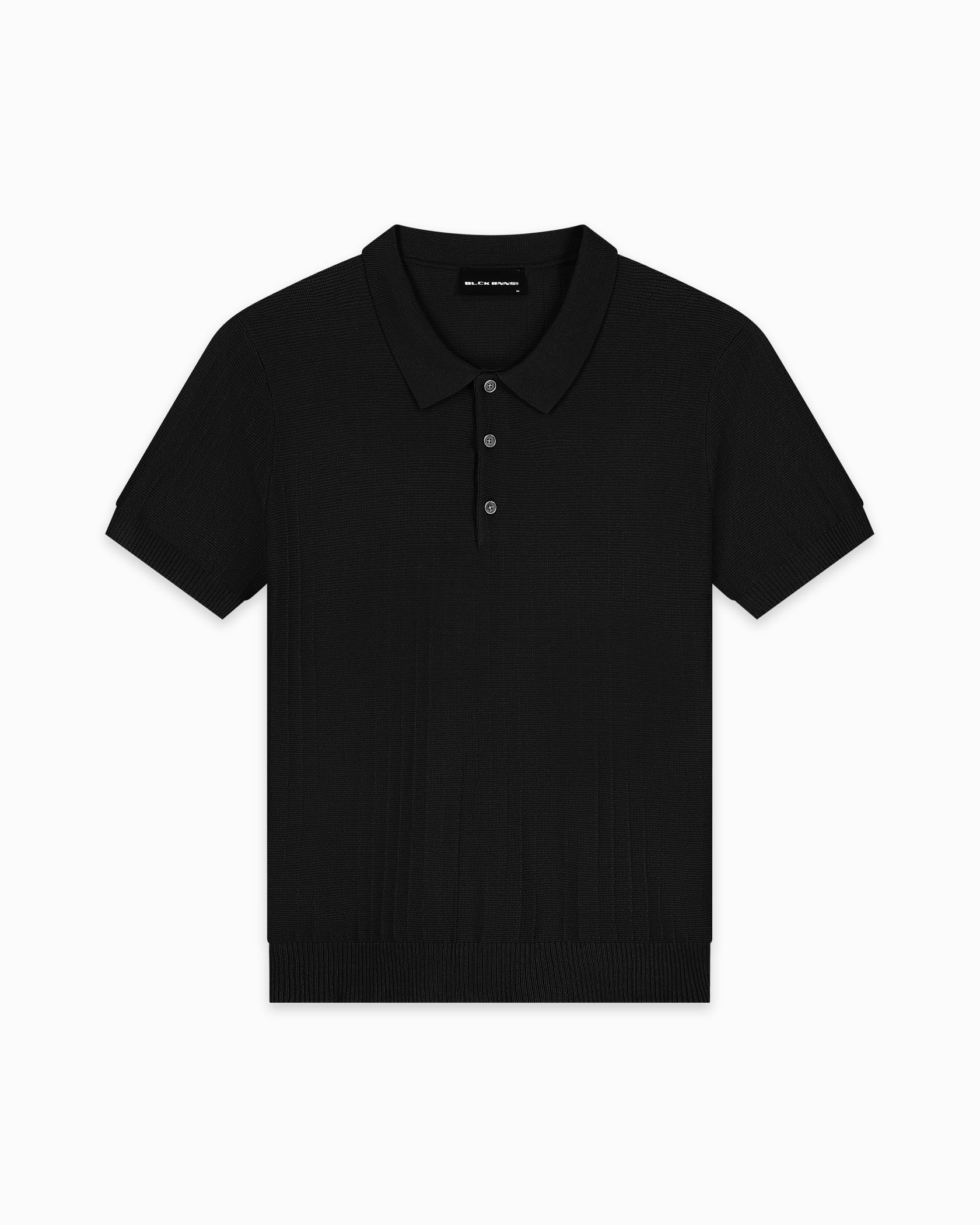 RIBBED KNIT POLO | Schwarz