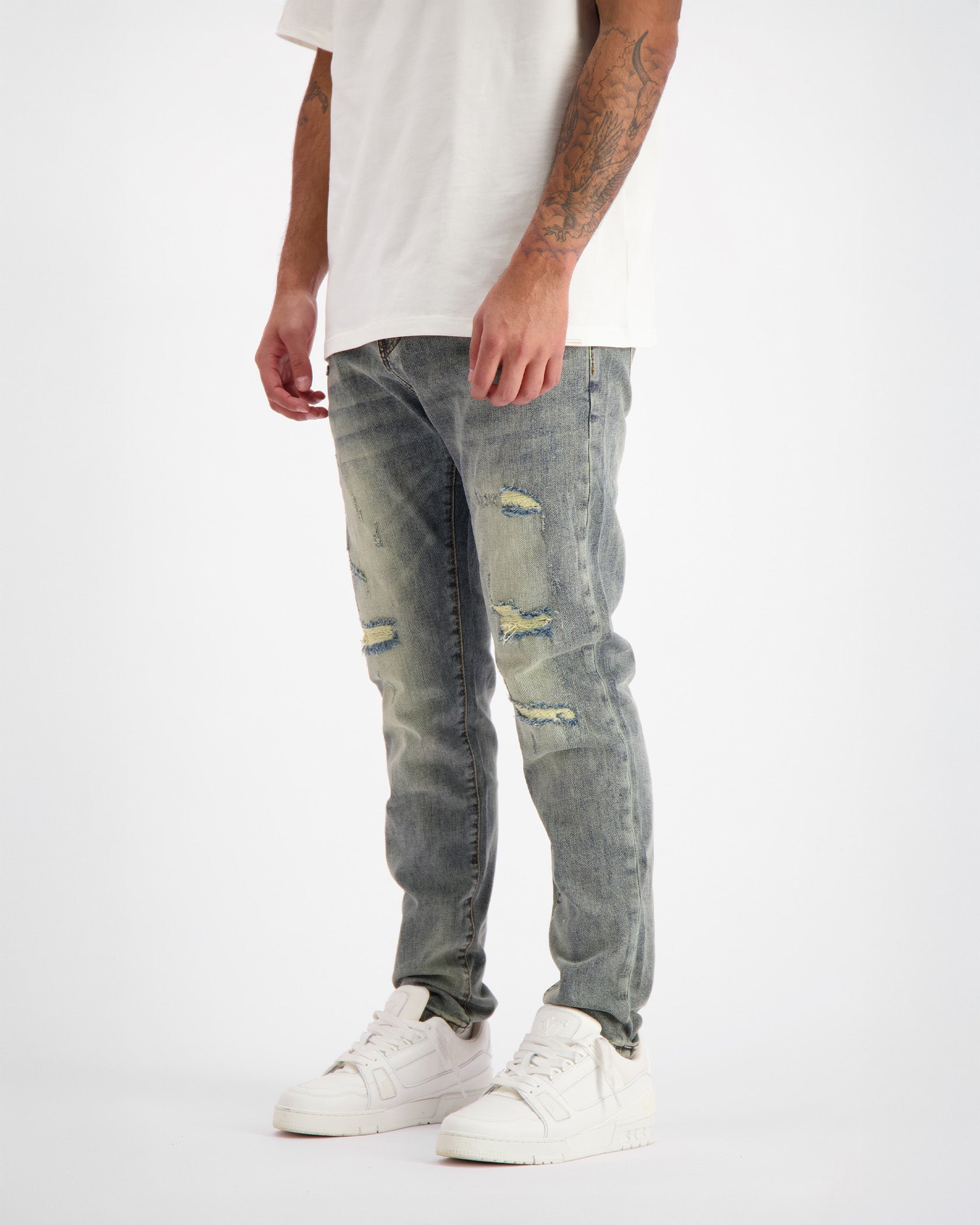 SLIM REPAIRED DENIM | Blau
