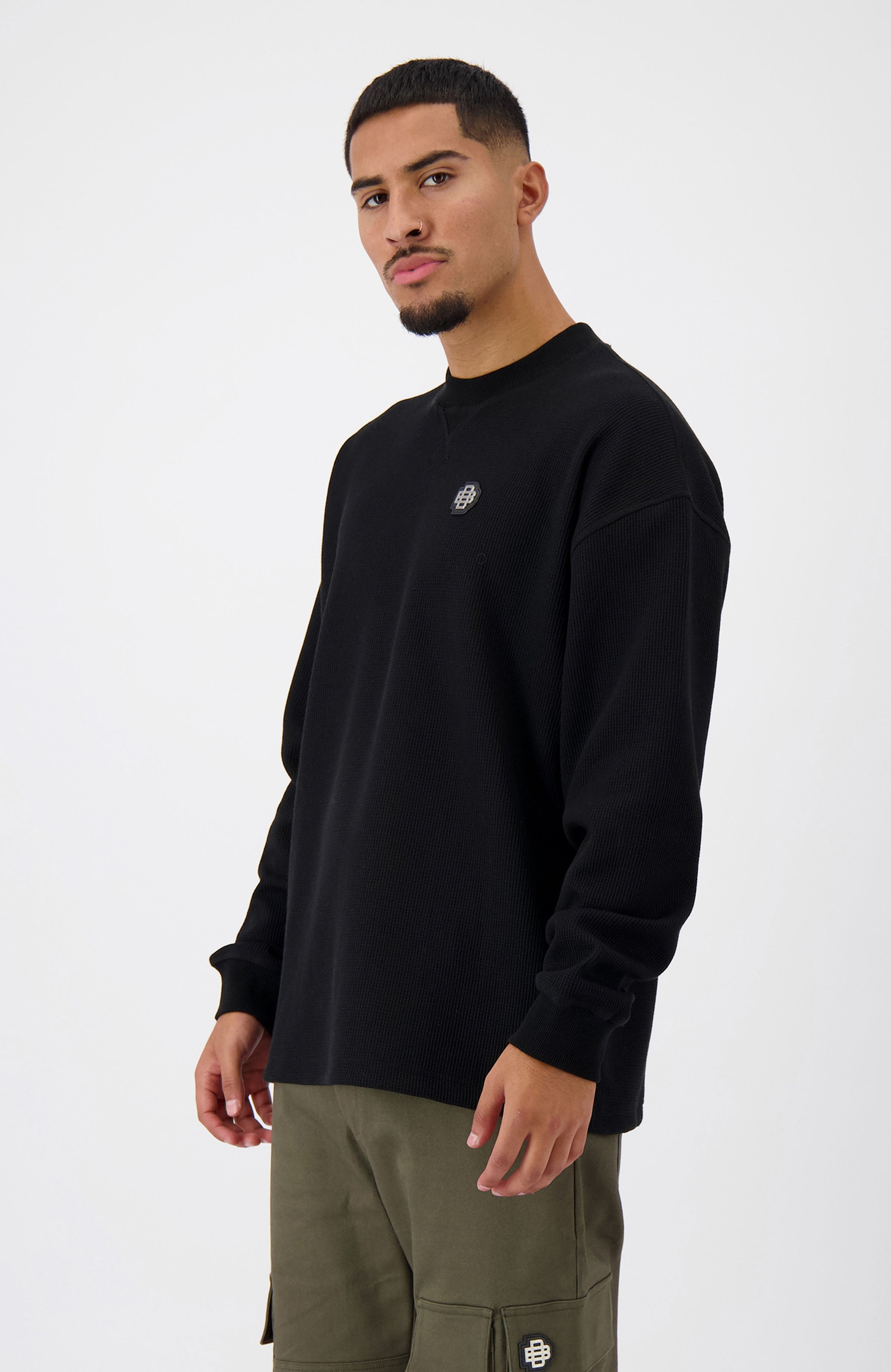 MONOGRAM WAFFLE CREWNECK | Schwarz