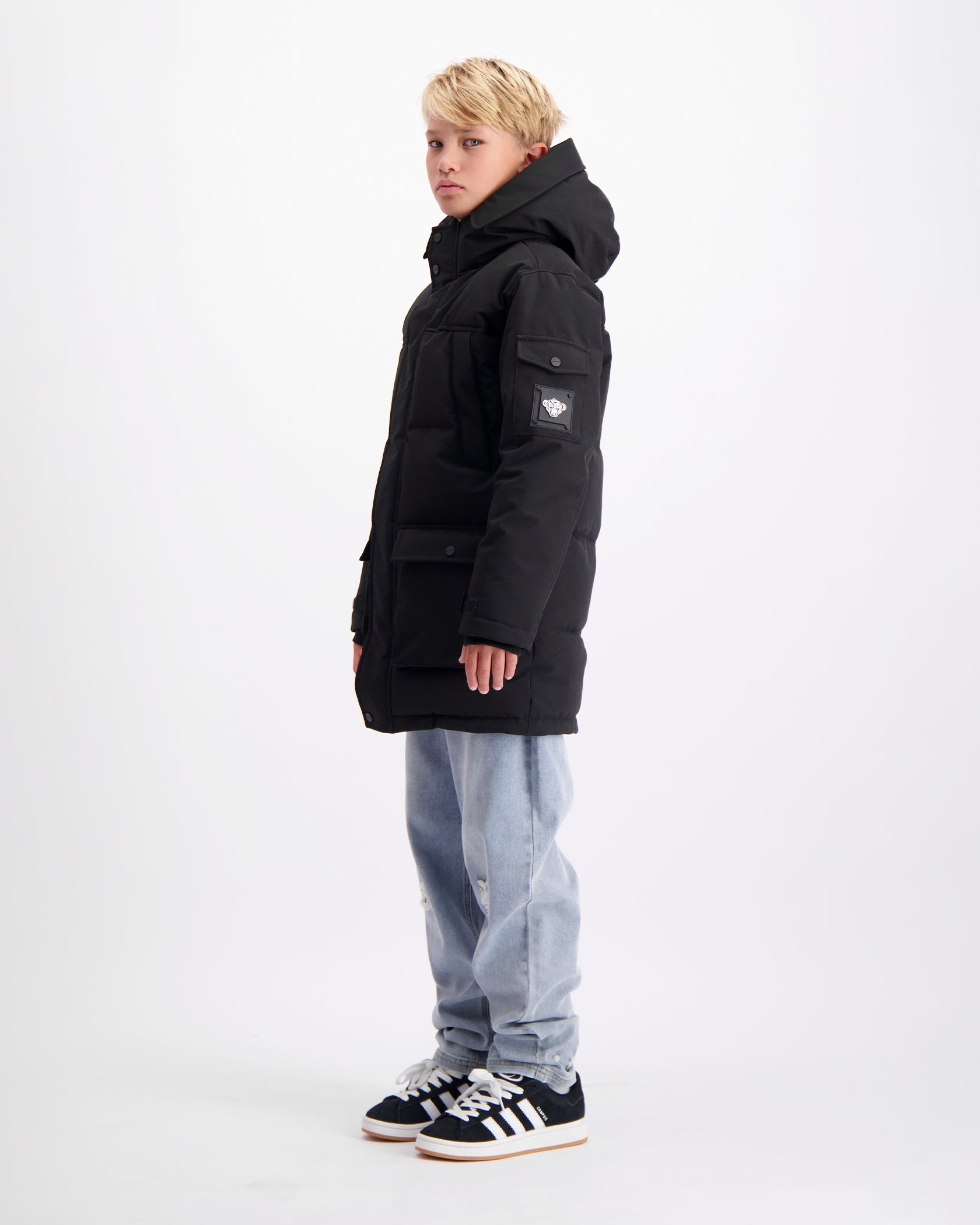 KINDER PLATE PARKA JACKE SCHWARZ