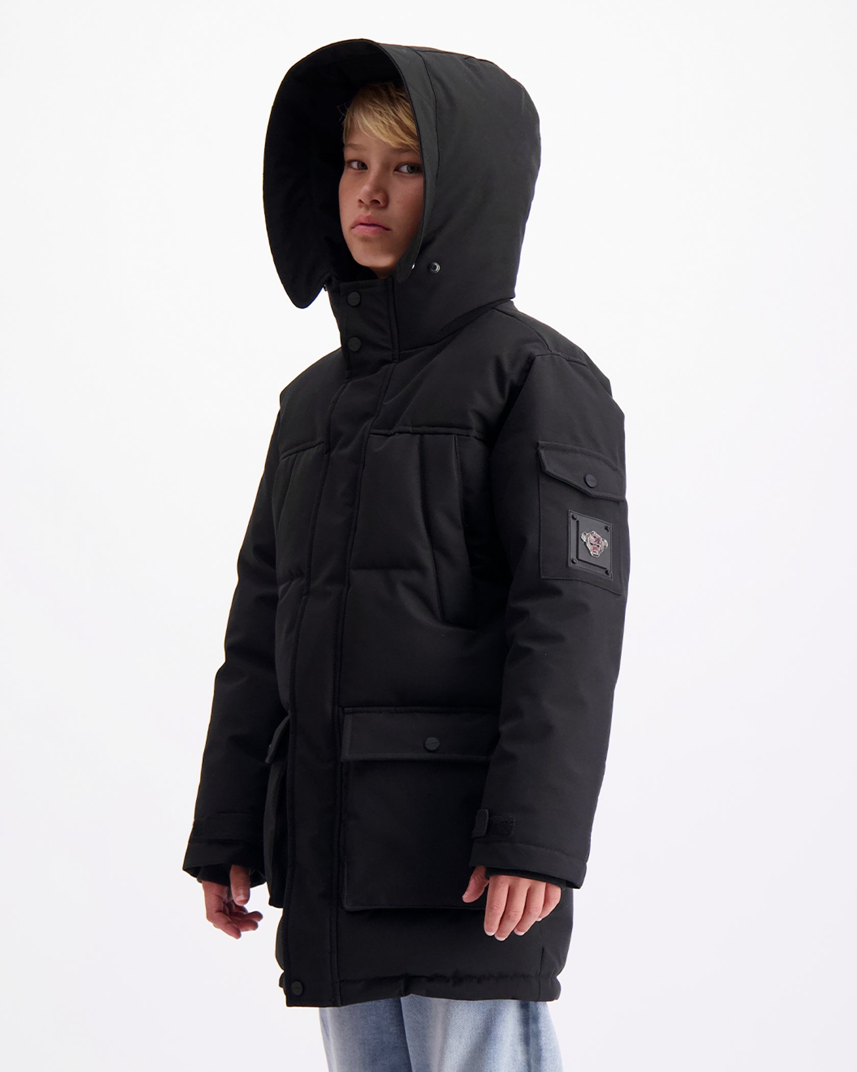 KIDS PLATE PARKA JACKET | Schwarz