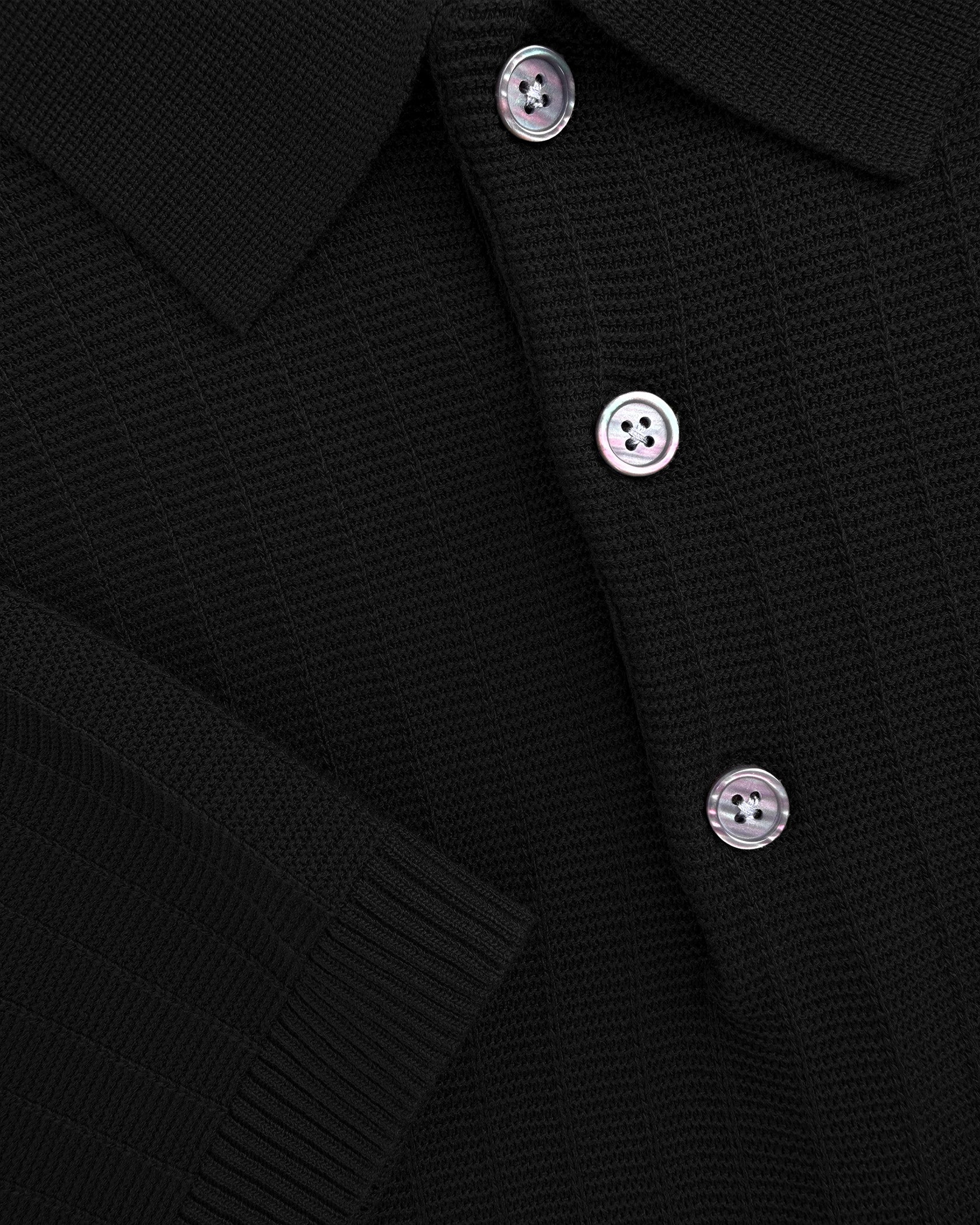 RIBBED KNIT POLO | Schwarz