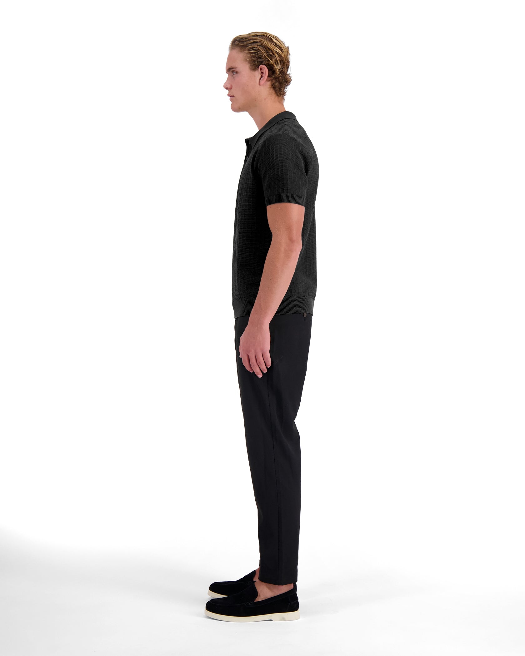 RIBBED KNIT POLO | Schwarz
