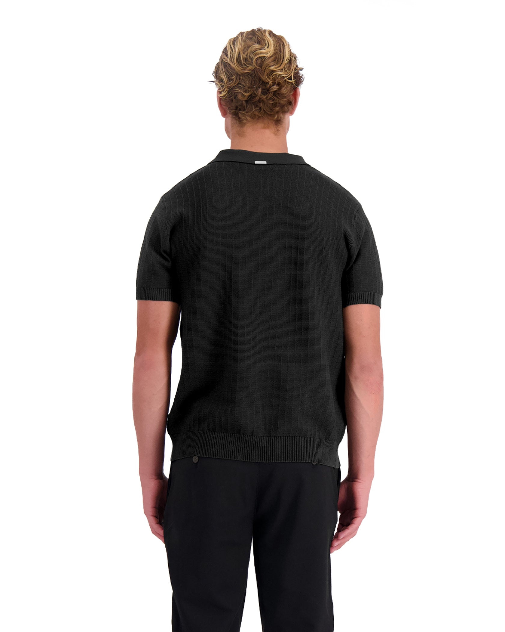 RIBBED KNIT POLO | Schwarz