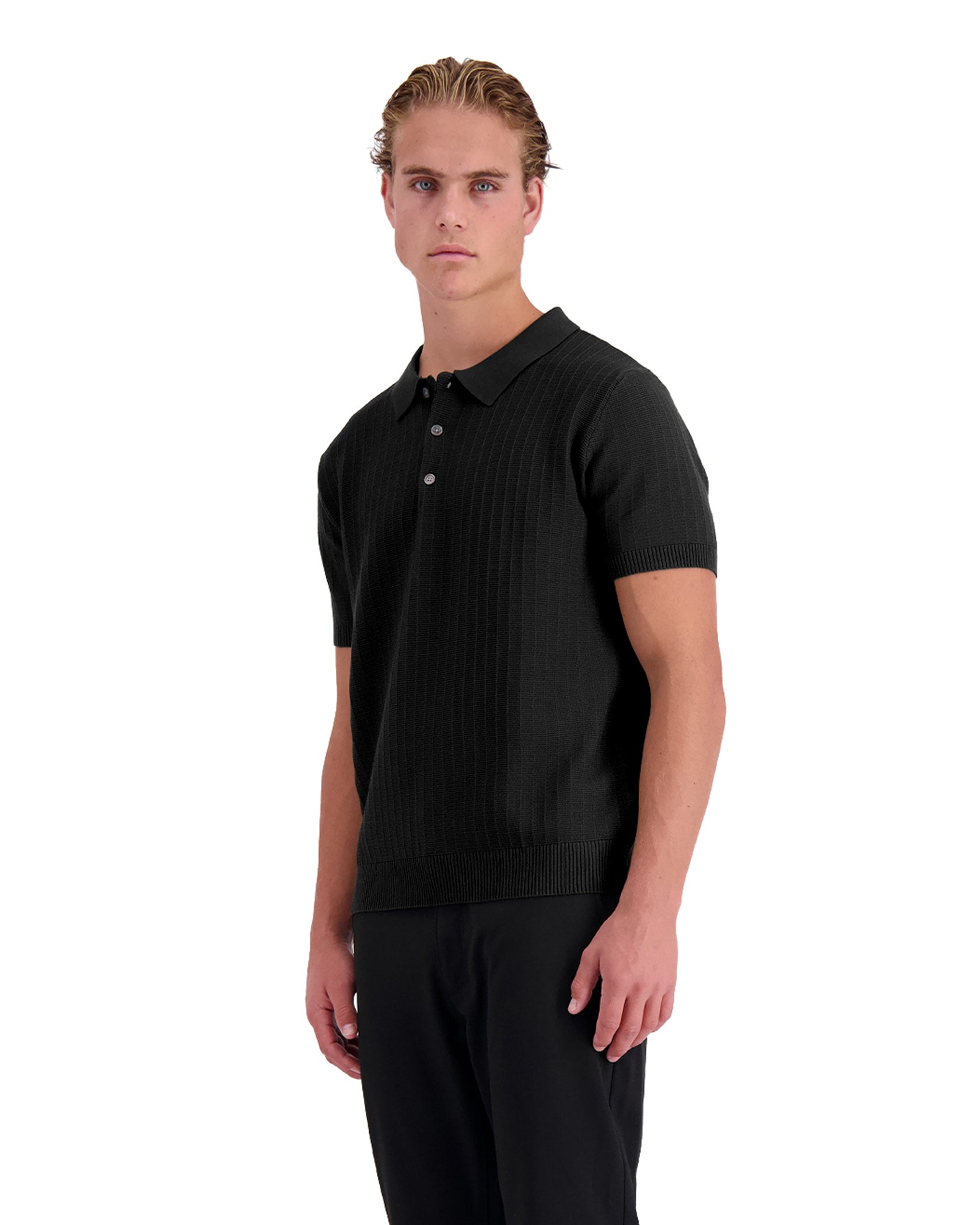 RIBBED KNIT POLO | Schwarz