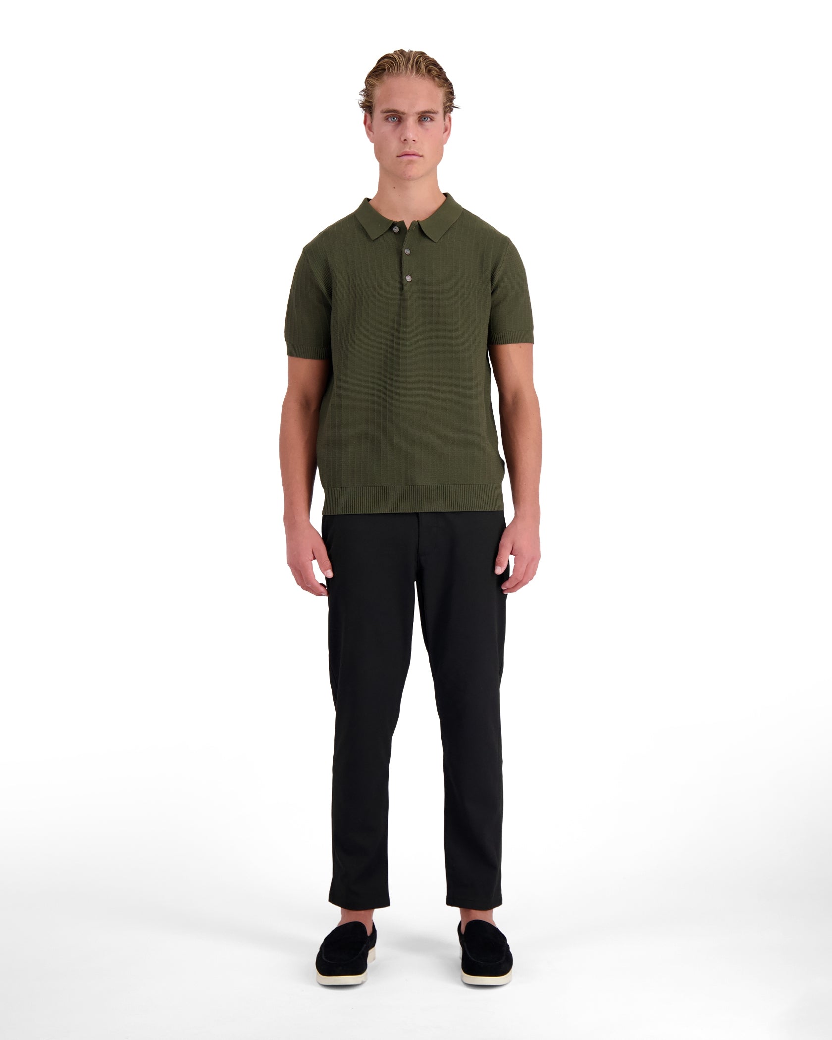 RIBBED KNIT POLO | Grün