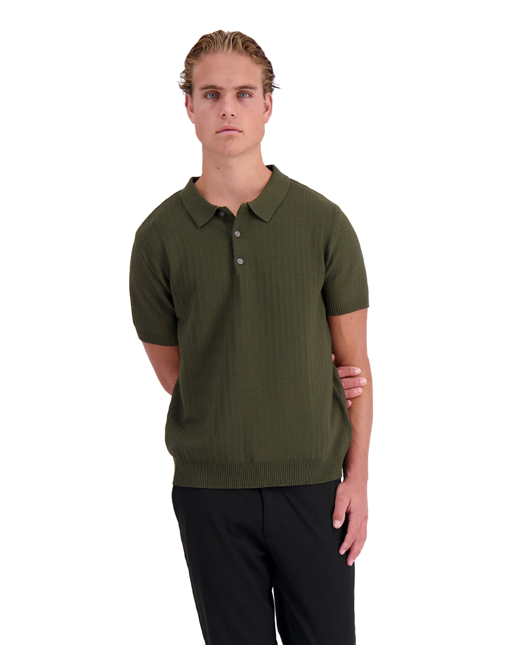 RIBBED KNIT POLO | Grün