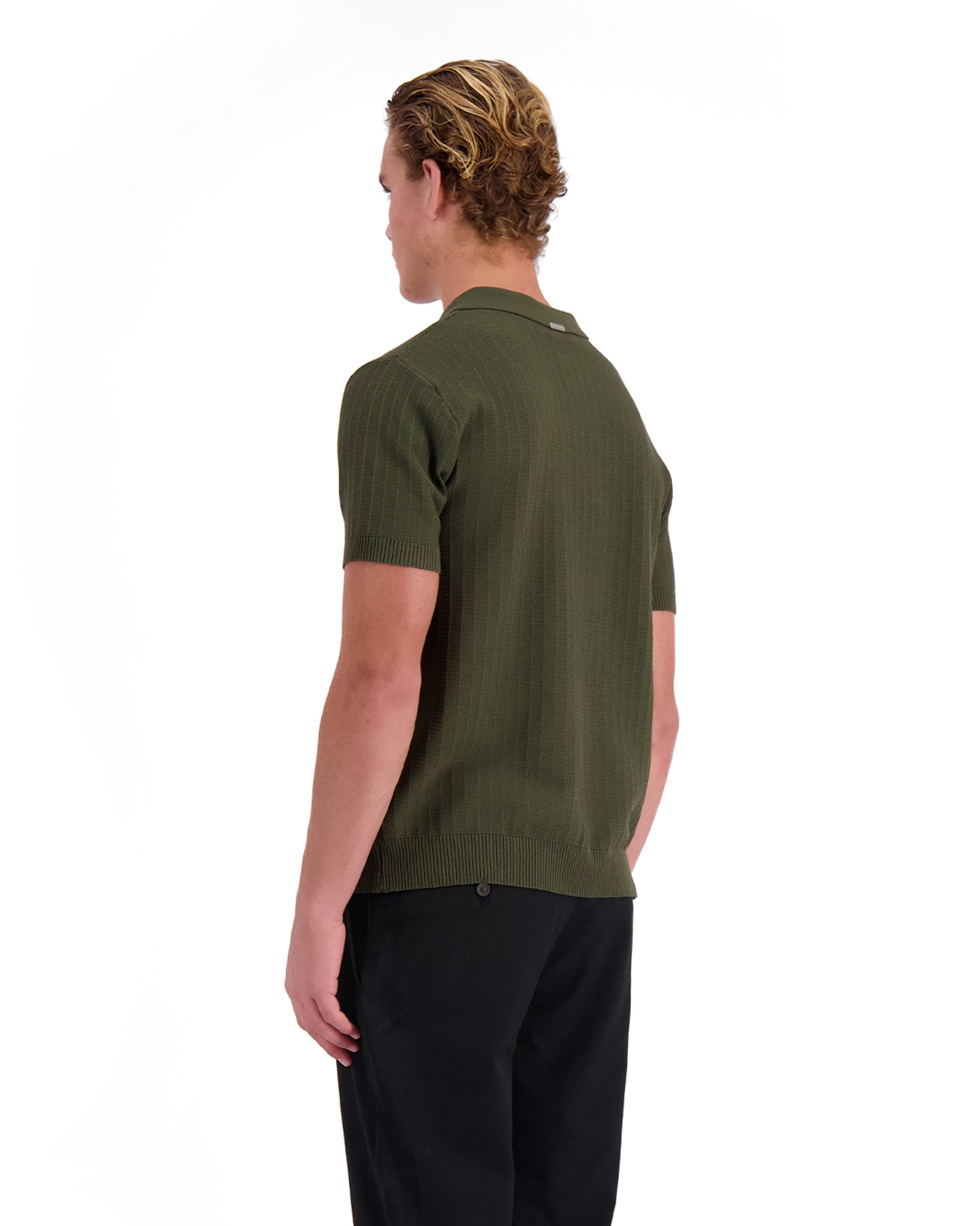 RIBBED KNIT POLO | Grün