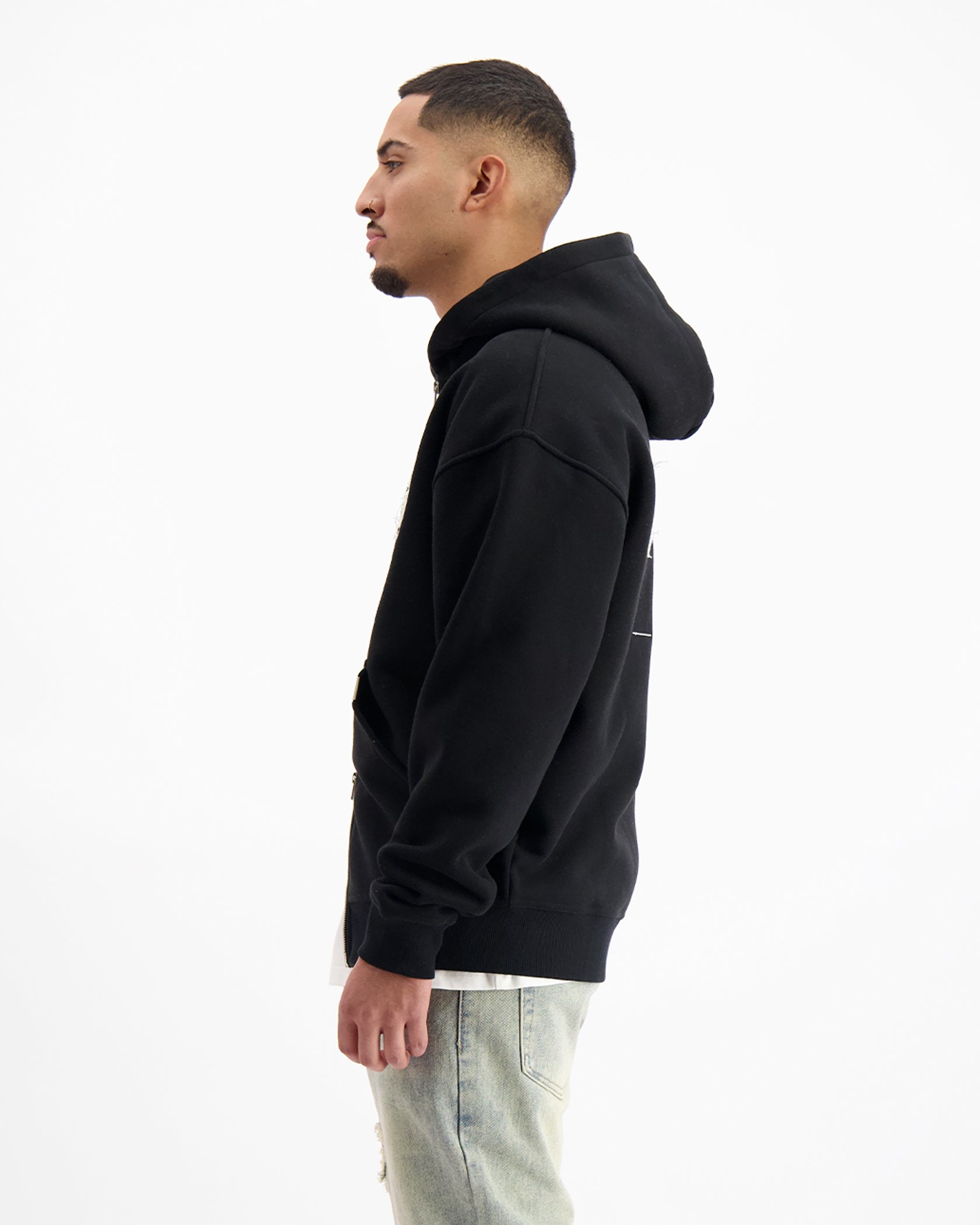 RIPPED ZIP HOODIE | Schwarz