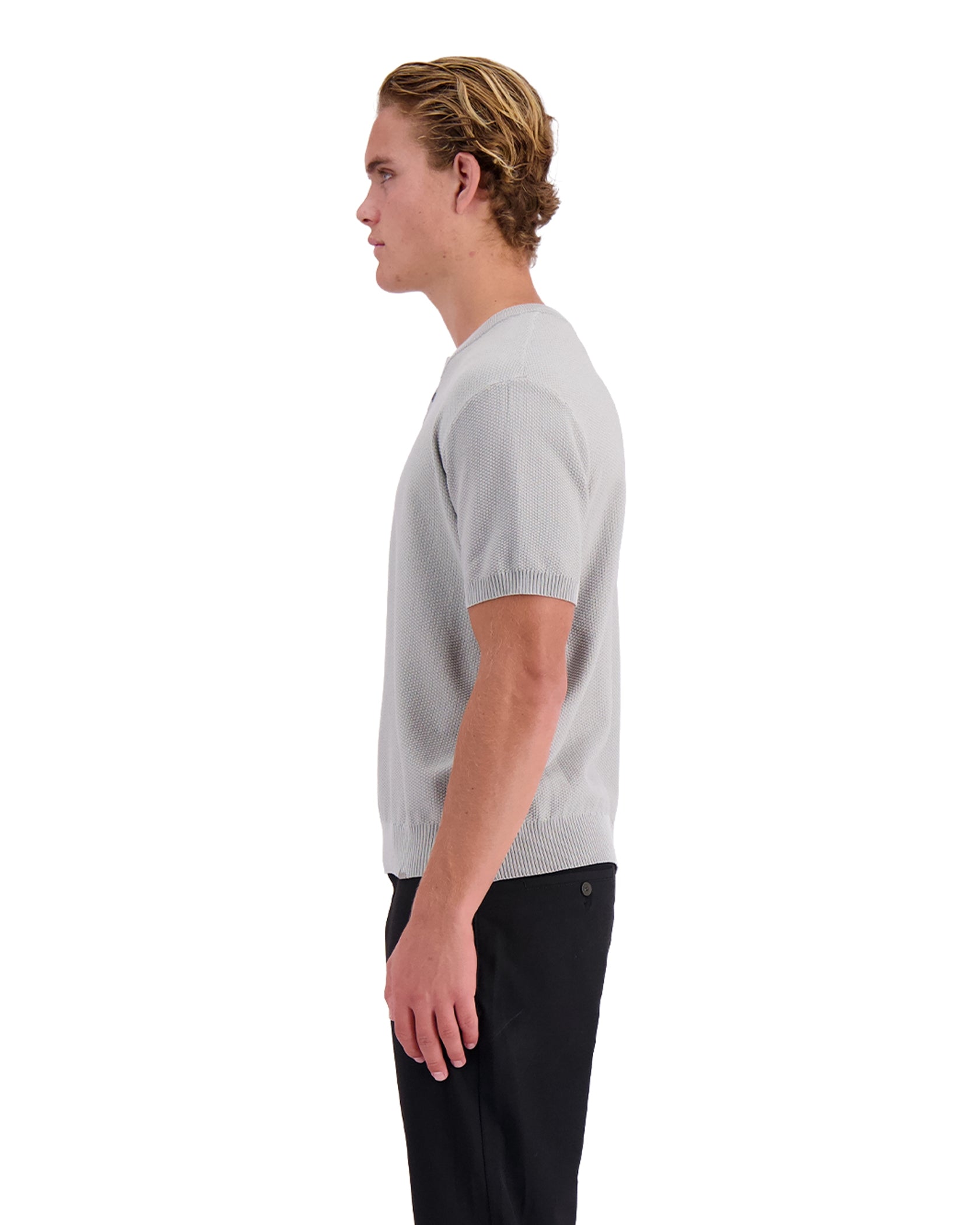 WAFLE KNIT HENLEY | Grau