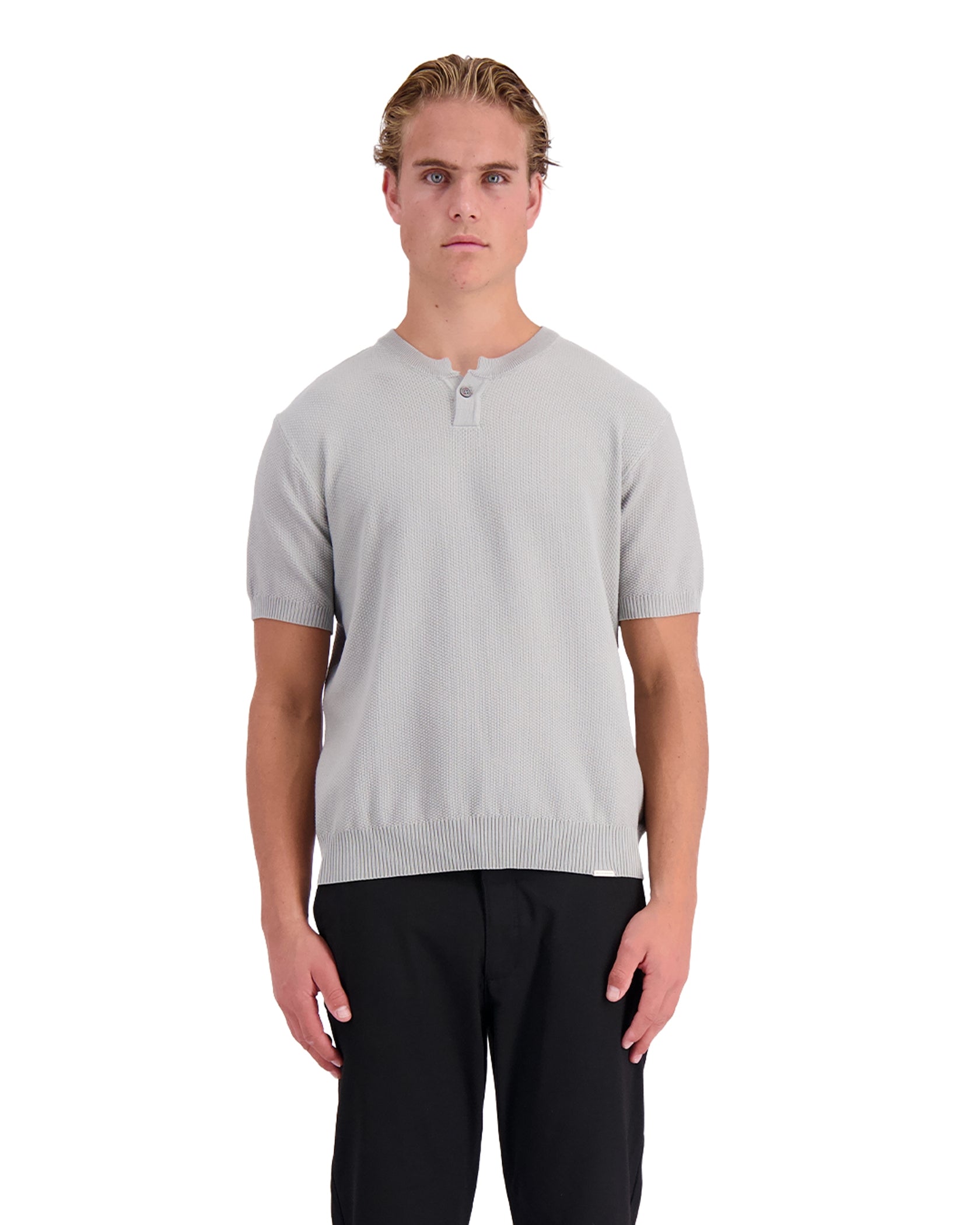 WAFLE KNIT HENLEY | Grau